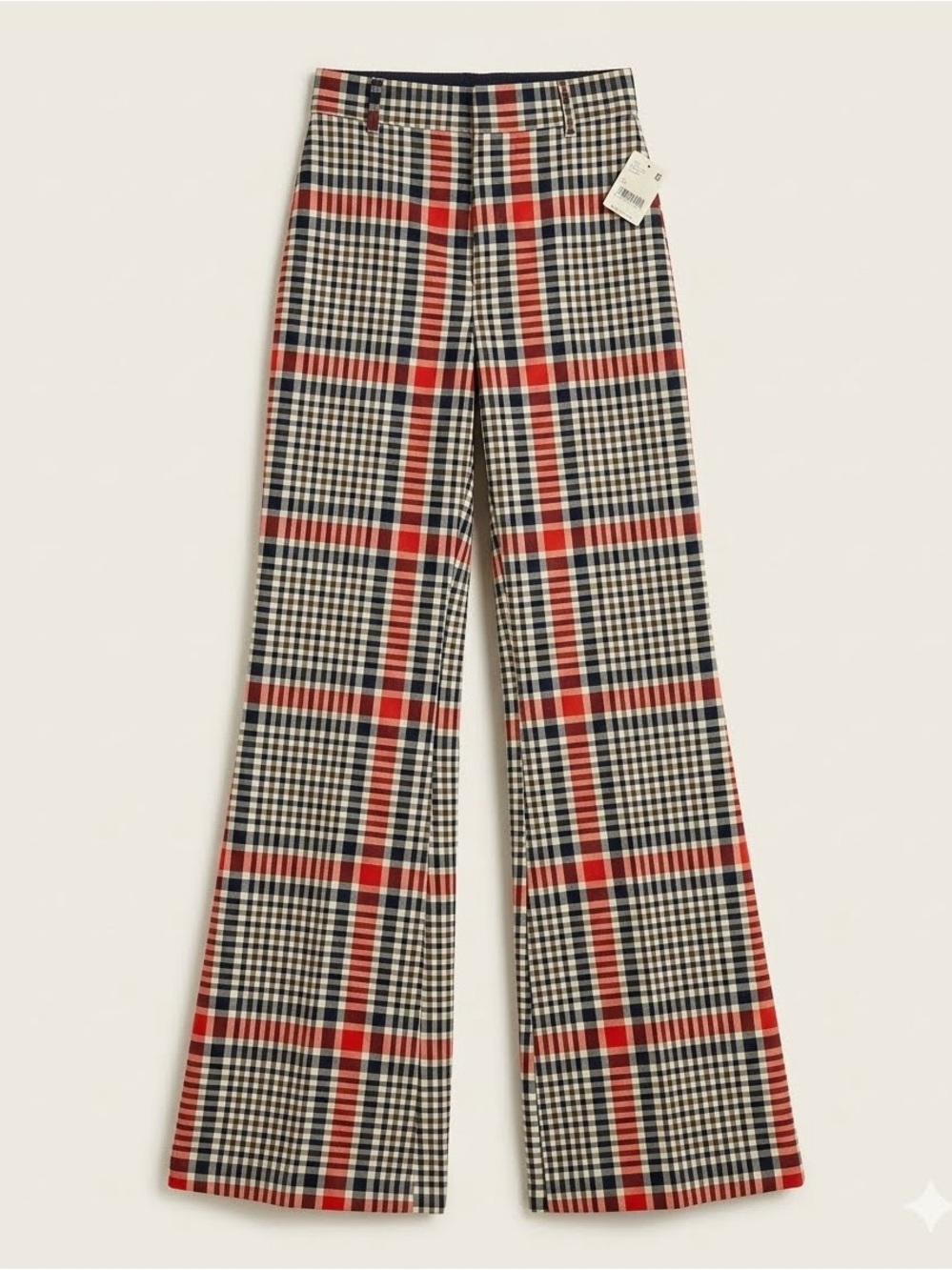 Free People plaid pants size 0 orange black cream high rise
